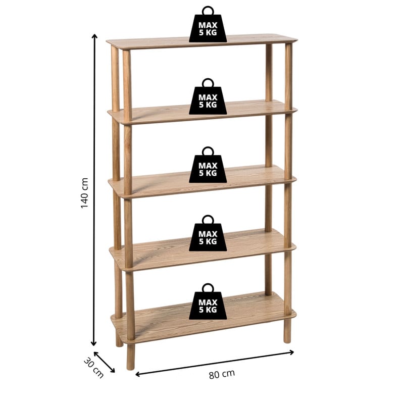 Boekenkast Scandi - naturel - 140x80x30 cm
