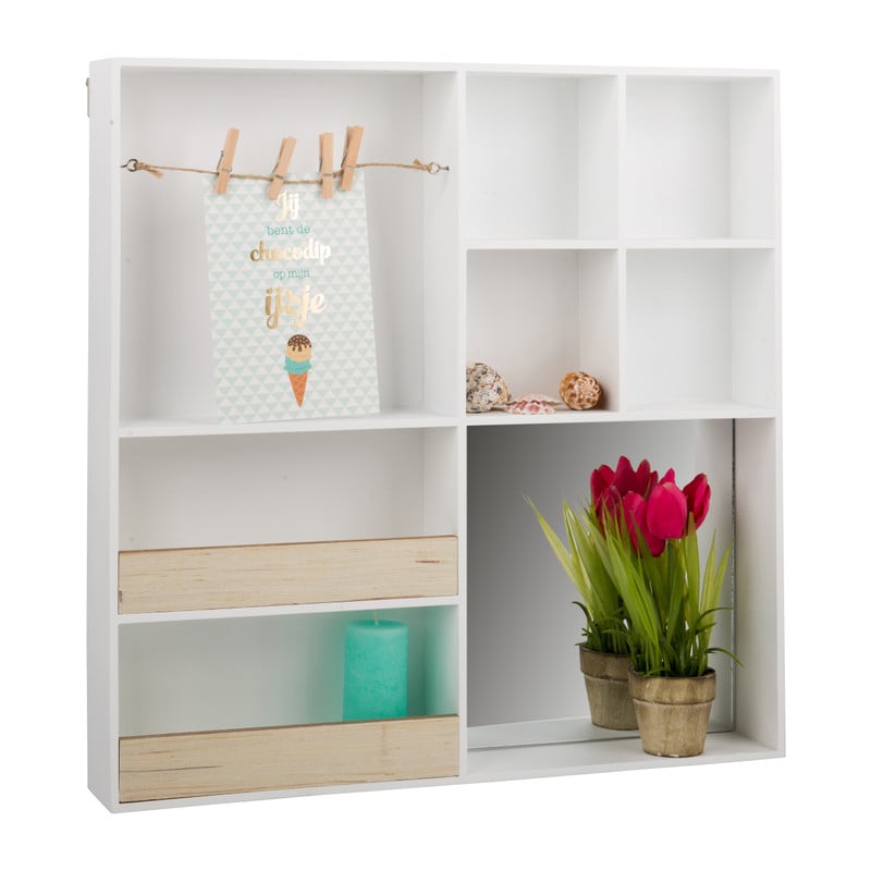 Letterbak met spiegel - 50x50 cm - wit 