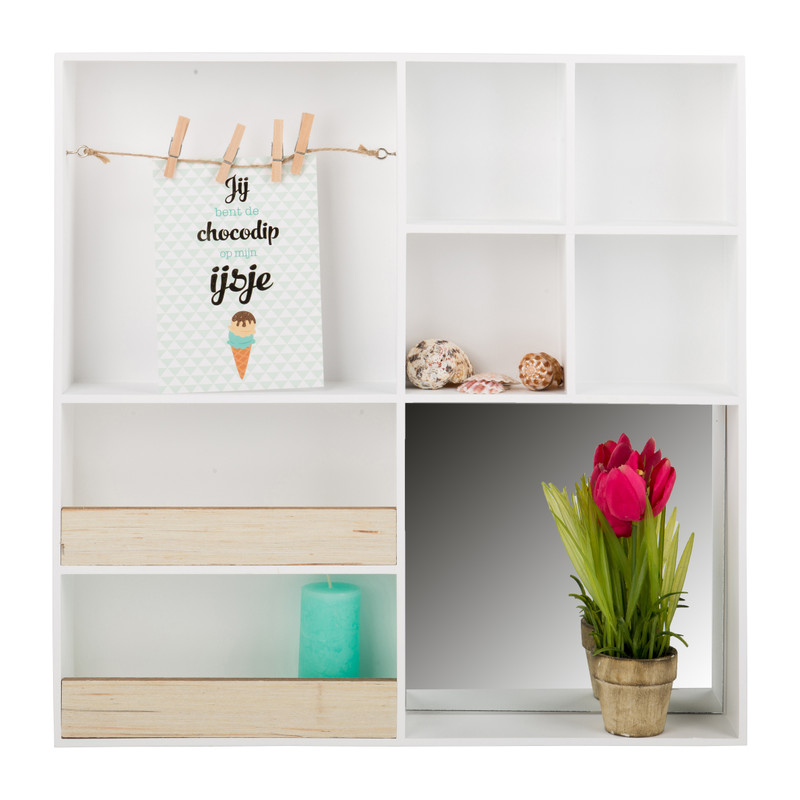 Letterbak met spiegel - 50x50 cm - wit 