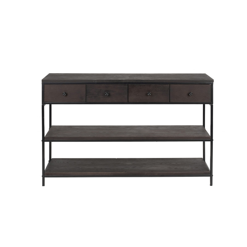 Sidetable met 4 lades - zwart/donkerbruin - 121x34x77 cm 