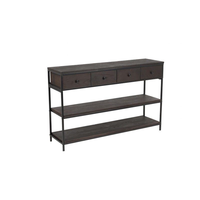 Sidetable met 4 lades - zwart/donkerbruin - 121x34x77 cm 
