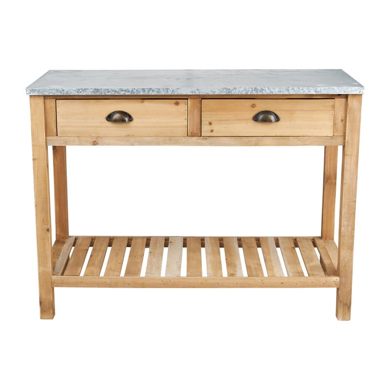 Sidetable met zinken blad - 102x45x76 cm