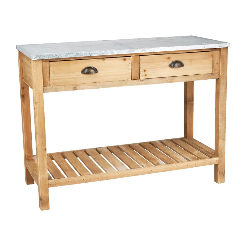 Sidetable met zinken blad - 102x45x76 cm