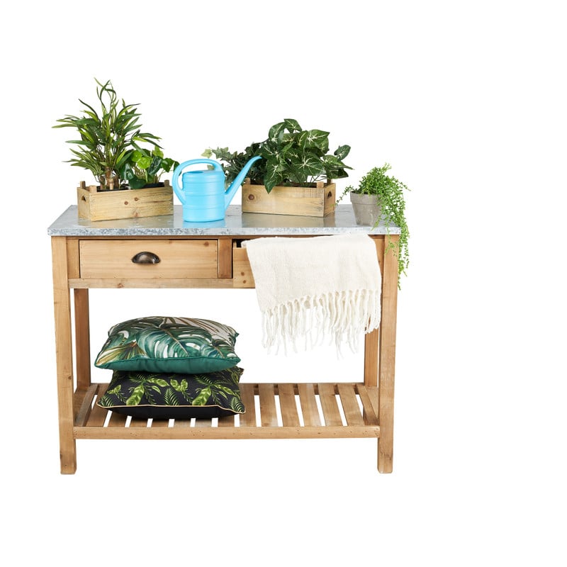 Sidetable met zinken blad - 102x45x76 cm