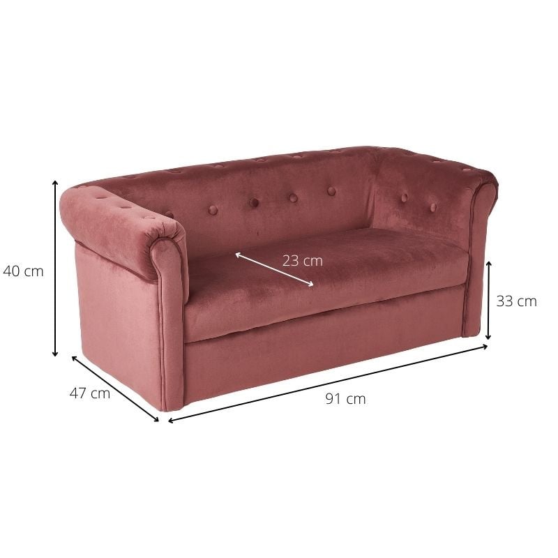 Kids bankje velvet - roze