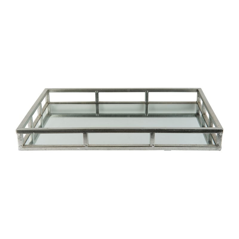 Dienblad met glas - 43 x 29 x 5  cm- zilverkleurig