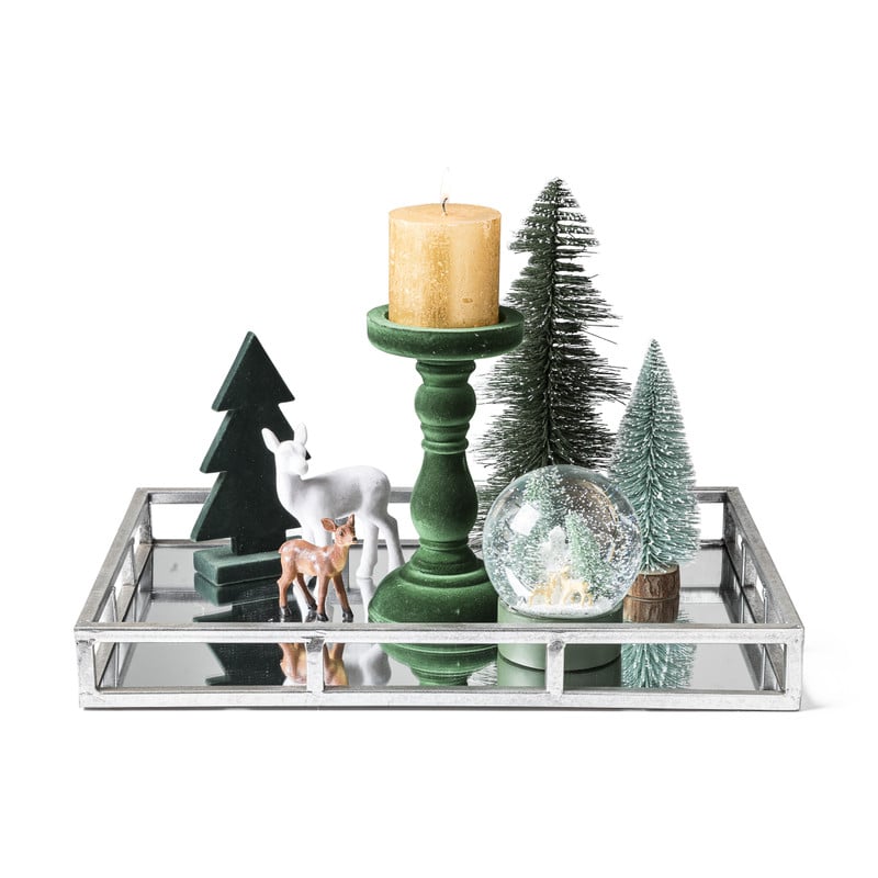 Dienblad met glas - 43 x 29 x 5  cm- zilverkleurig