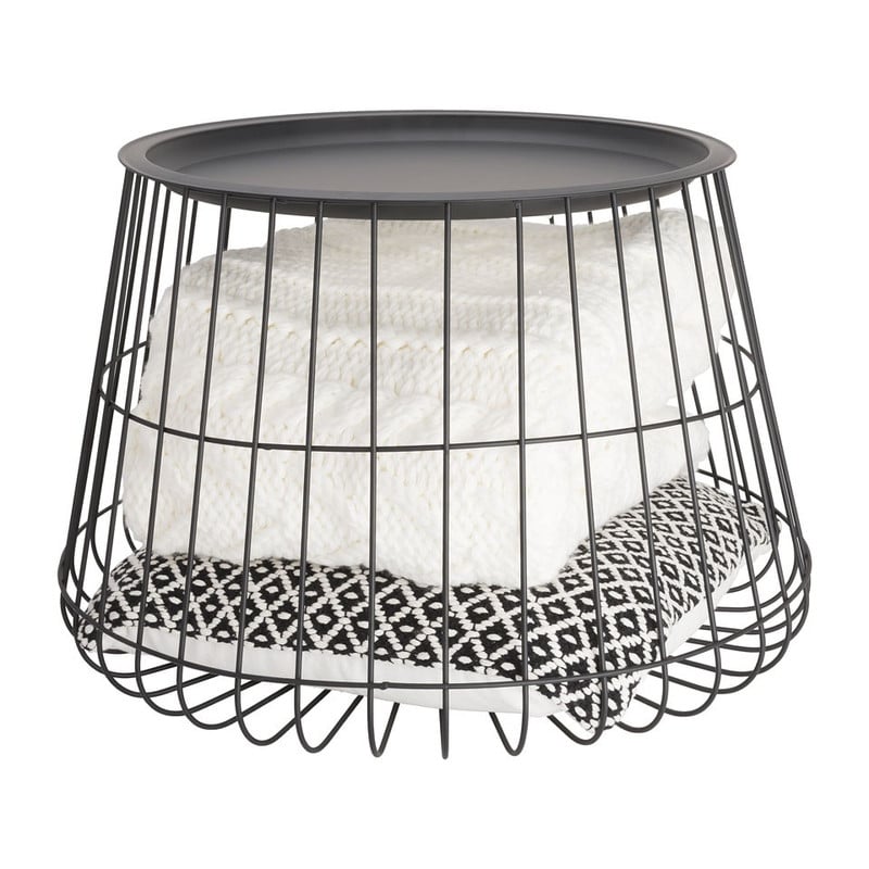 Opbergmand met dienblad Malmö - zwart - 56x36 cm 