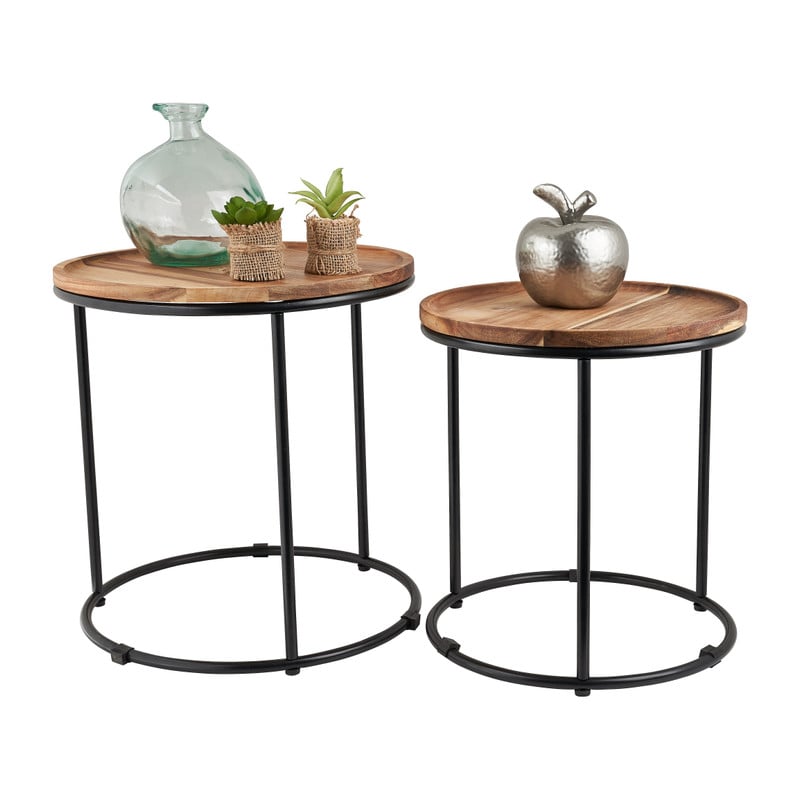 Bijzettafels met houten blad - set van 2