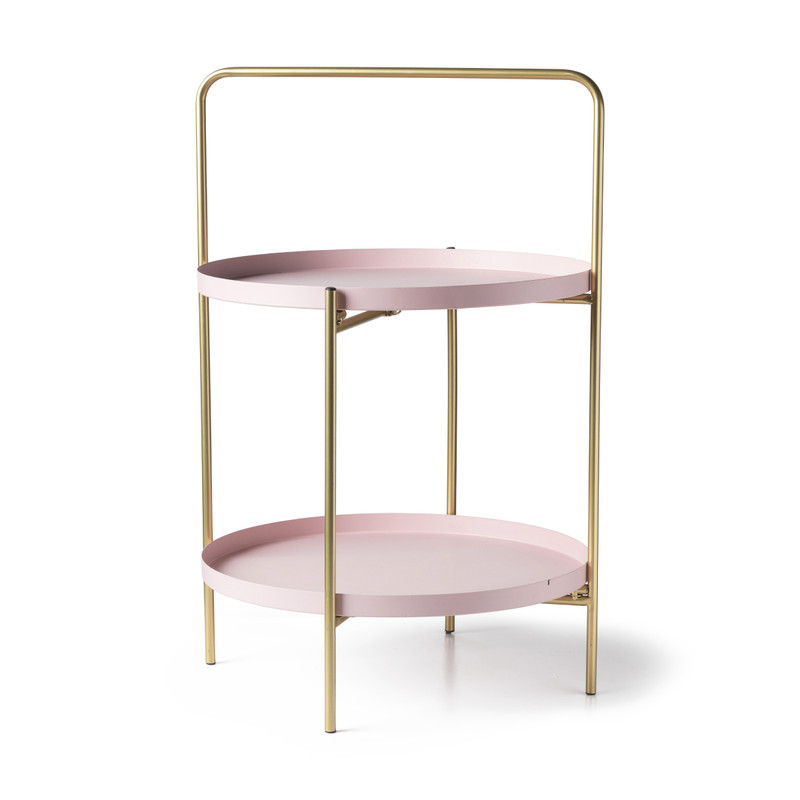 Bijzettafel met 2 etages - roze/goud - ø40x60 cm 