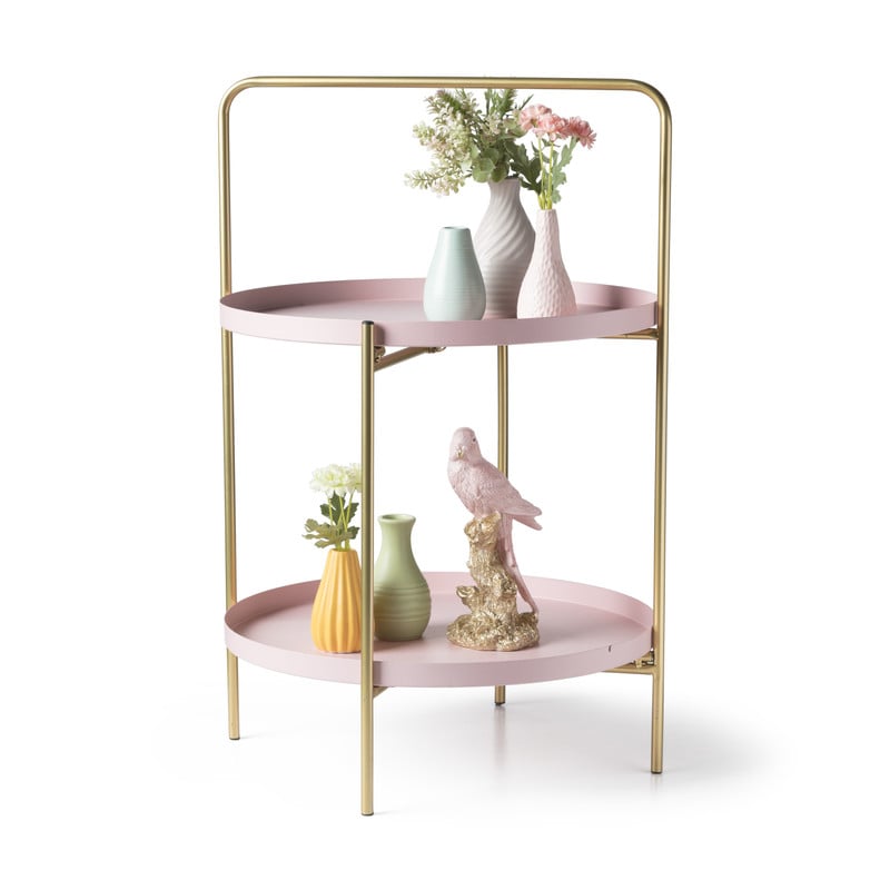Bijzettafel met 2 etages - roze/goud - ø40x60 cm 