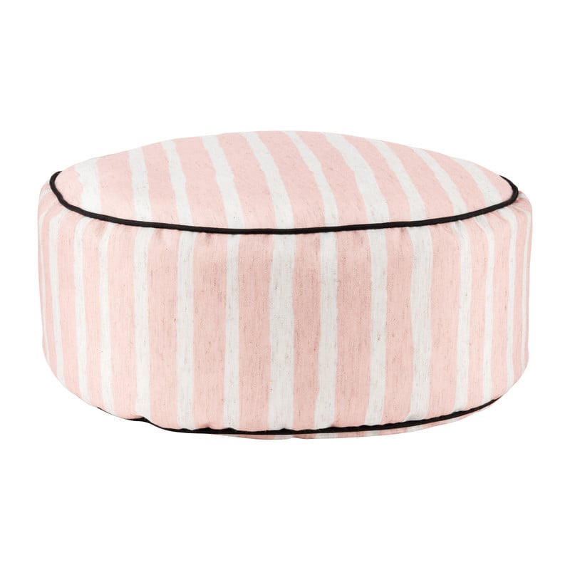 Poef rond met strepen - 40x20 cm - roze/wit 