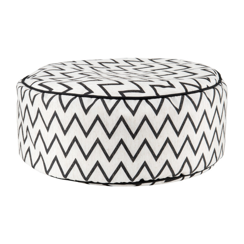 Poef rond zigzag - 40x20 cm - zwart/wit 