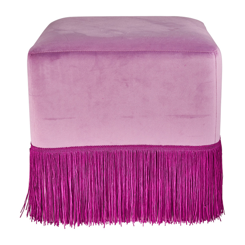 Poef velvet met kwastjes - paars - 35x35x35 cm