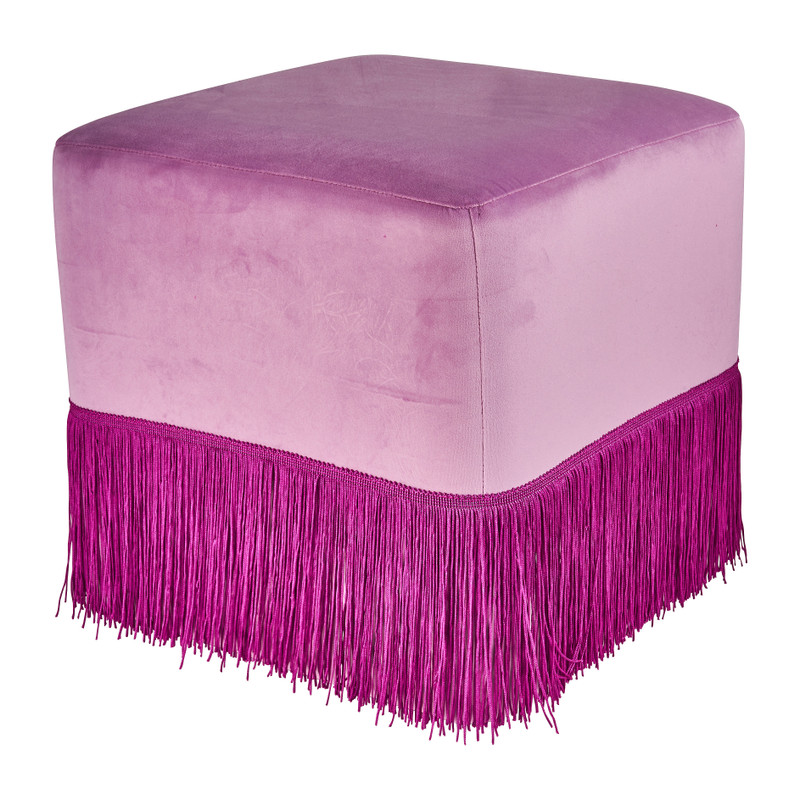 Poef velvet met kwastjes - paars - 35x35x35 cm