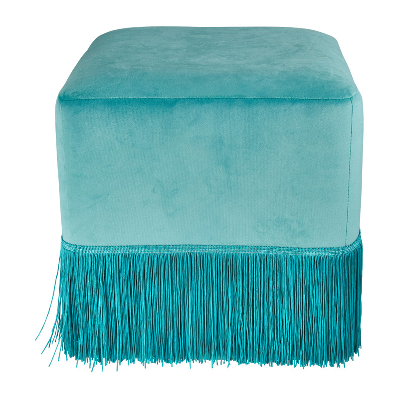 Poef velvet met kwastjes - blauw - 35x35x35 cm