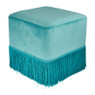 Poef velvet met kwastjes - blauw - 35x35x35 cm