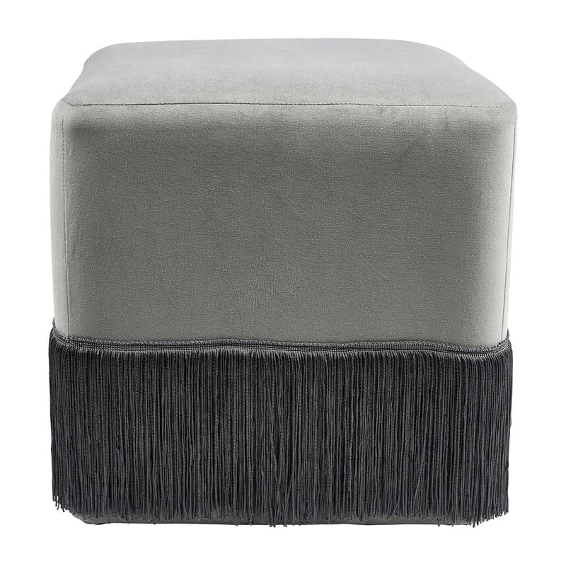 Poef velvet met kwastjes - grijs - 35x35x35 cm 