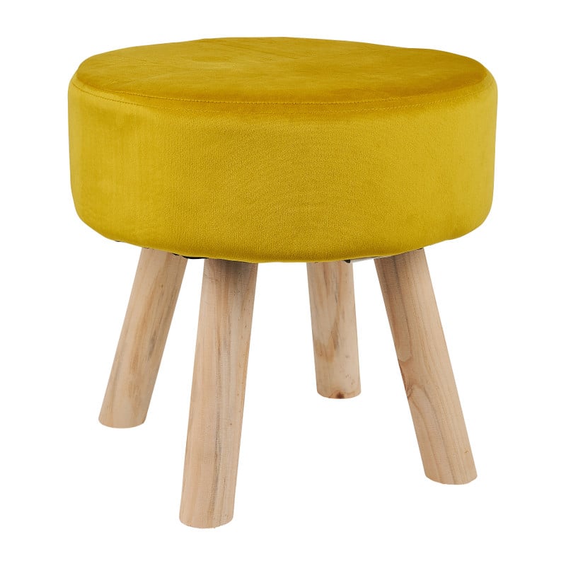 Krukje velvet met houten poten  - geel - 35x35 cm