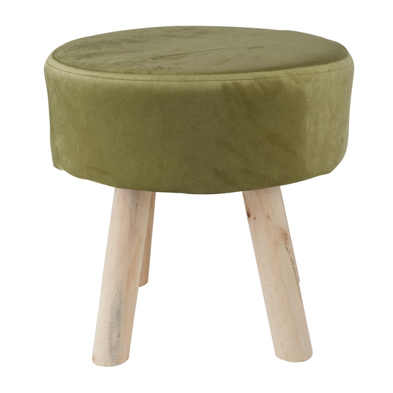 Krukje velvet met houten poten - groen - 35x35 cm