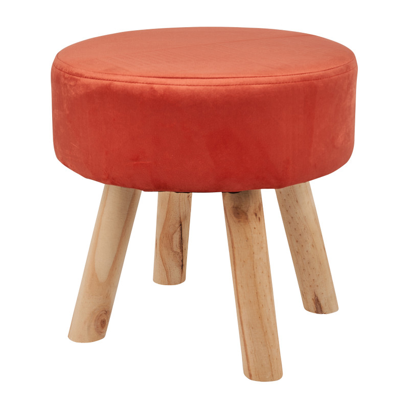 Krukje velvet met houten poten  - rood - 35x35 cm