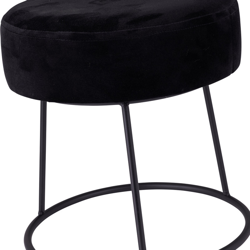 Krukje velvet met metalen pootjes - zwart - ø33x34 cm 