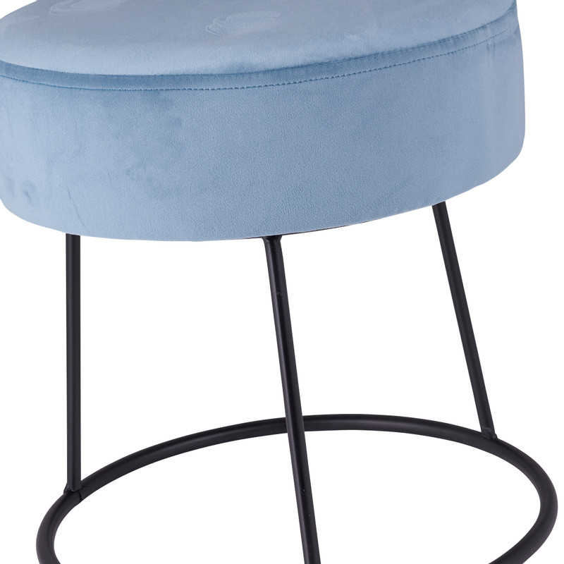 Krukje velvet met metalen pootjes - blauw - ø33x34 cm 