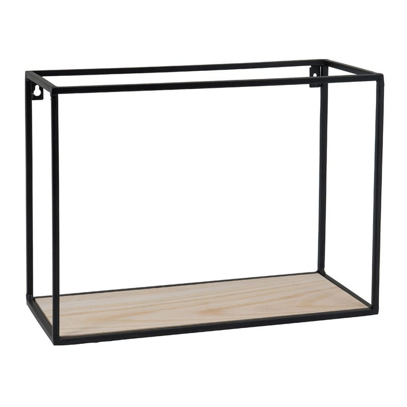 Wandplankje hout/metaal - 40x18x30 cm - zwart
