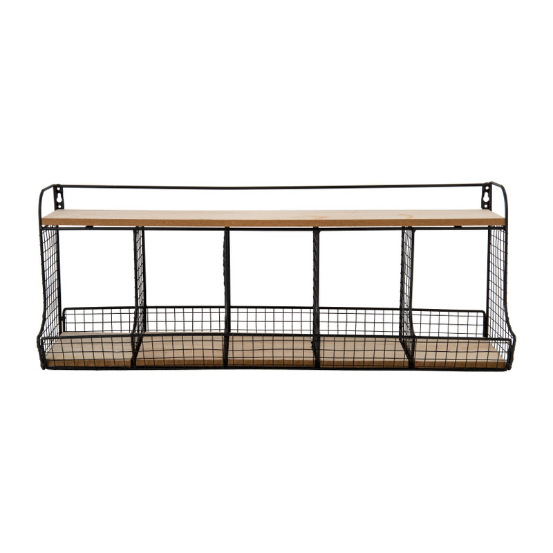 Wandrekje met 5 vakjes en plank - metaal en hout - 60x14x23 cm