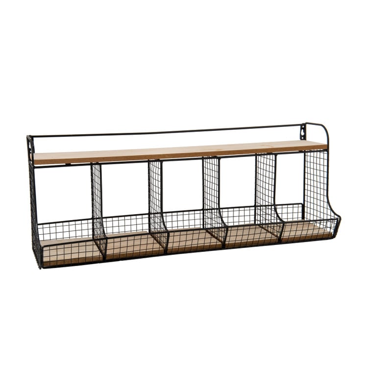 Wandrekje met 5 vakjes en plank - metaal en hout - 60x14x23 cm