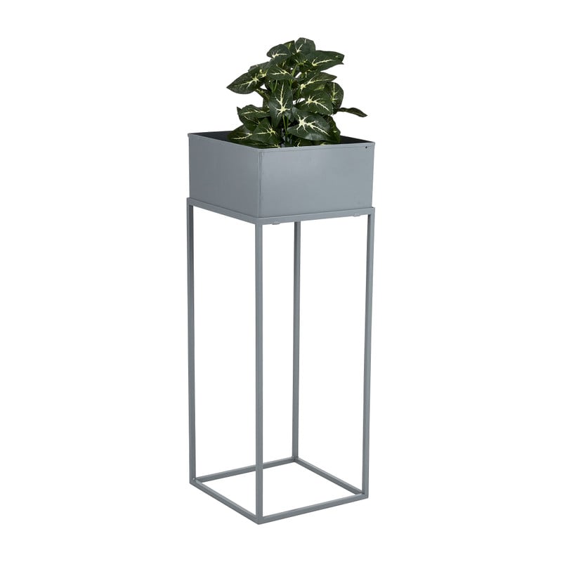 Bloembak metaal op standaard - grijs - 25x25x68 cm