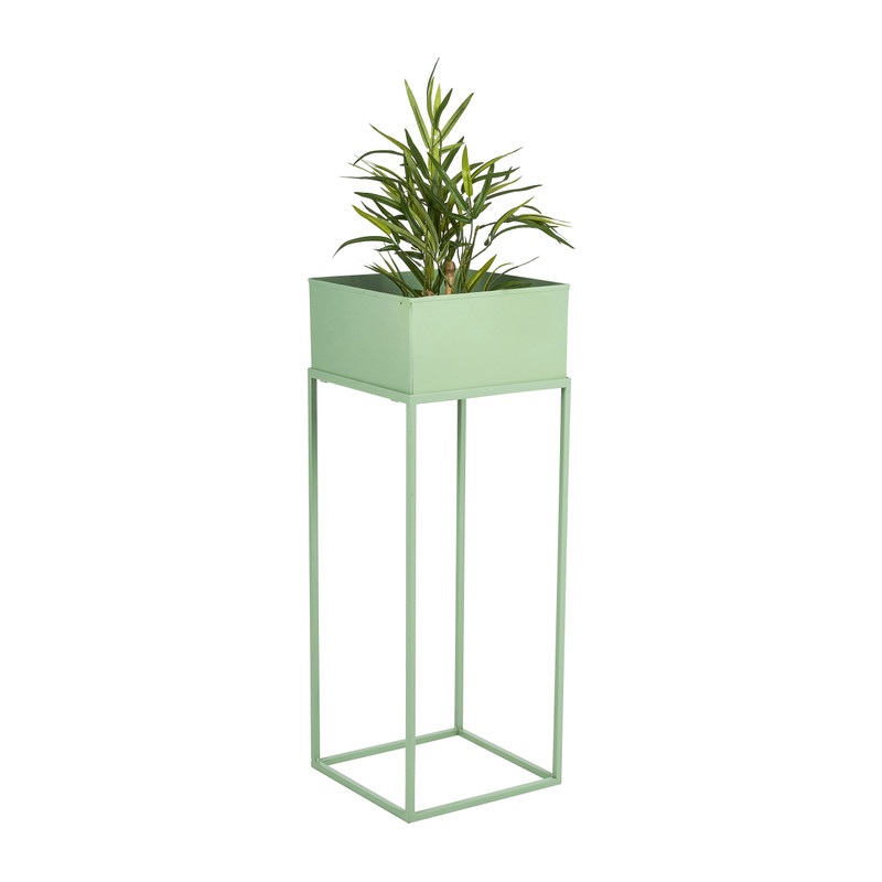 Bloembak metaal op standaard - groen - 25x25x68 cm