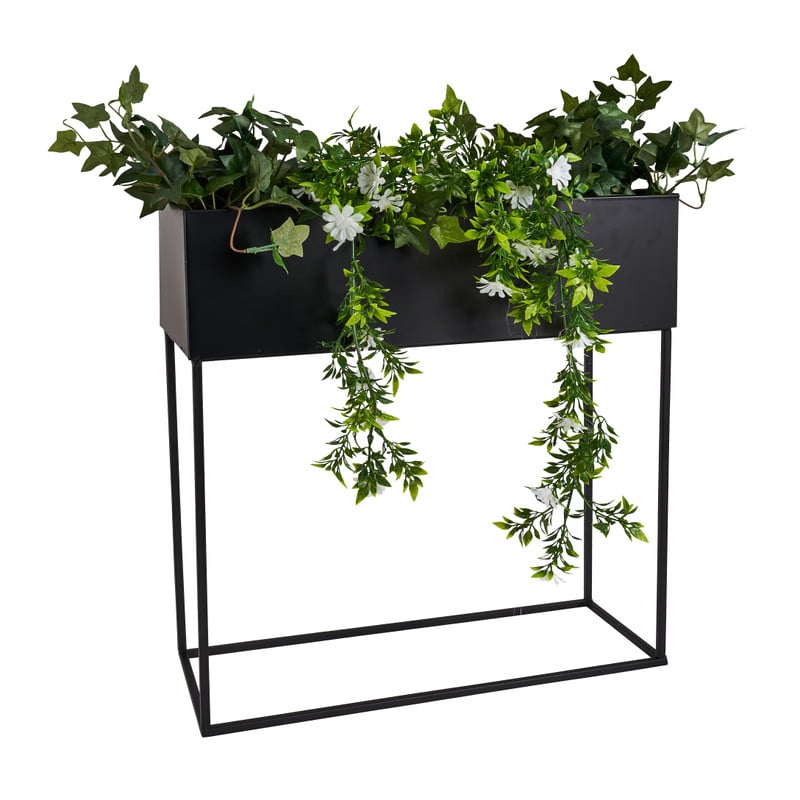 Bloembak metaal - zwart - 46x17x38 cm