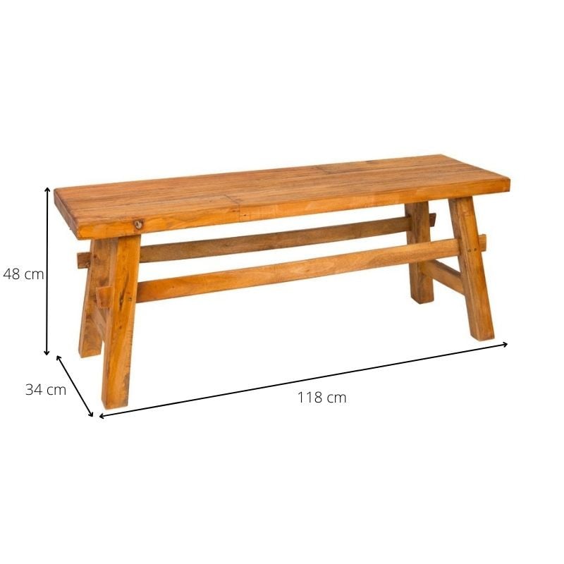 Bankje recycle hout Kuta - 118x34x48 cm