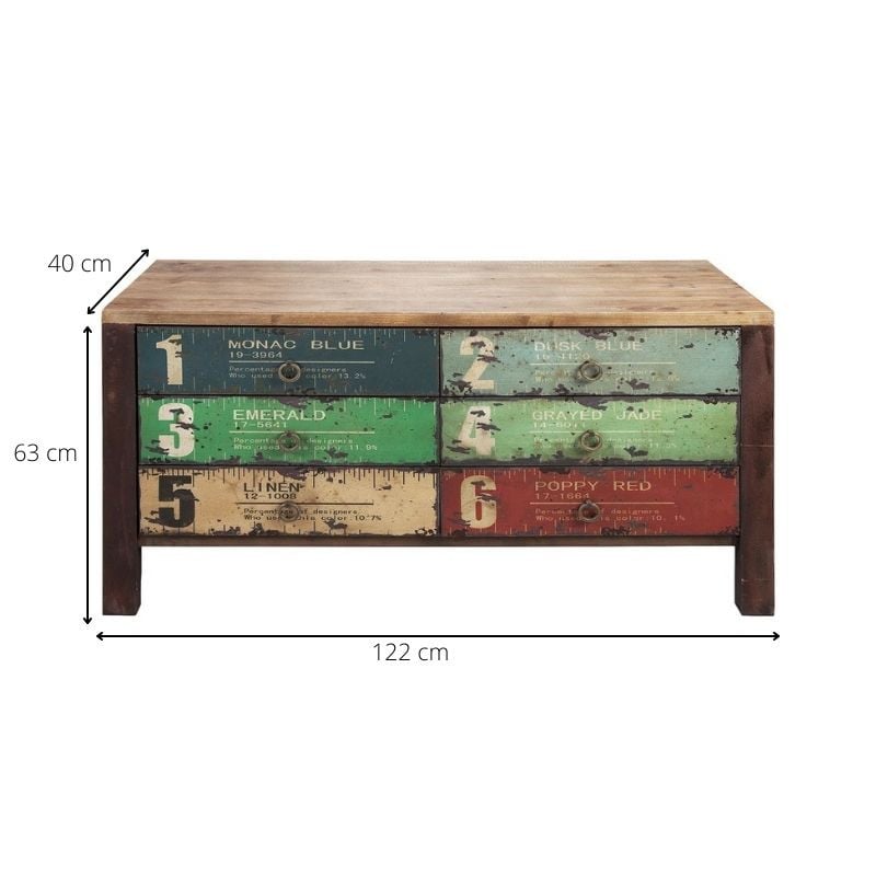 Dressoir met cijfers 2x3 laden - 63x122x40 cm