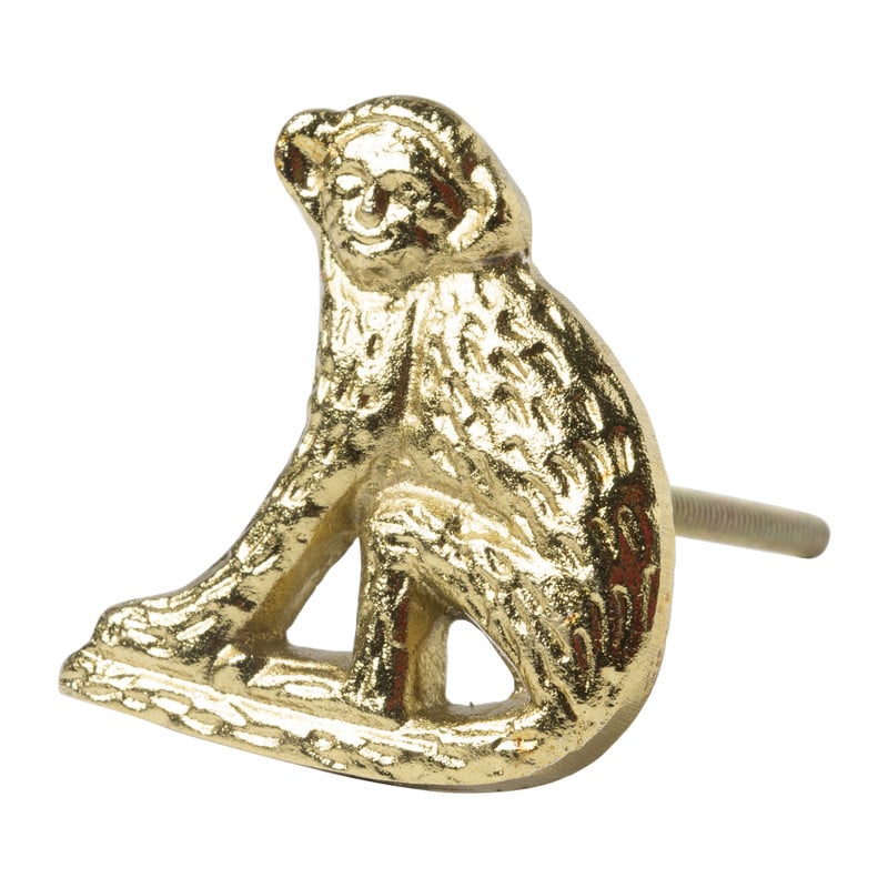Deurknop aapje - goud - 6x5.5 cm