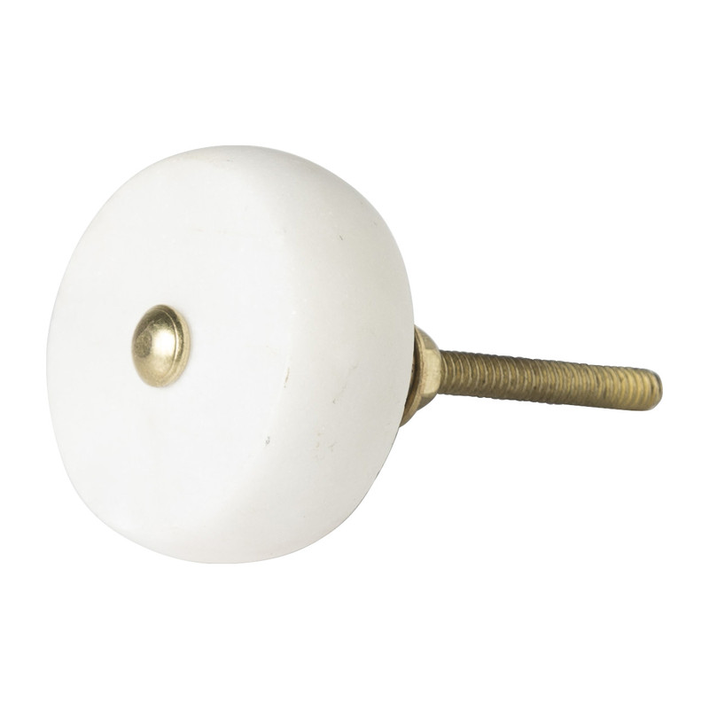 Deurknop marmer rond - wit/goud - ⌀4 cm