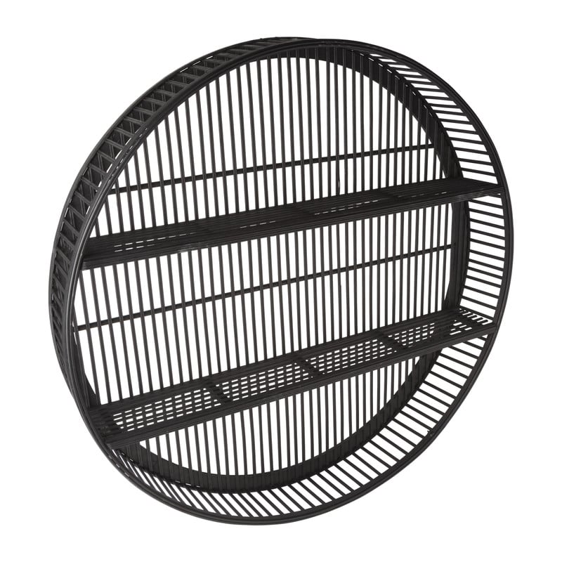Wandkastje bamboe rond - zwart - ø75x12.5 cm