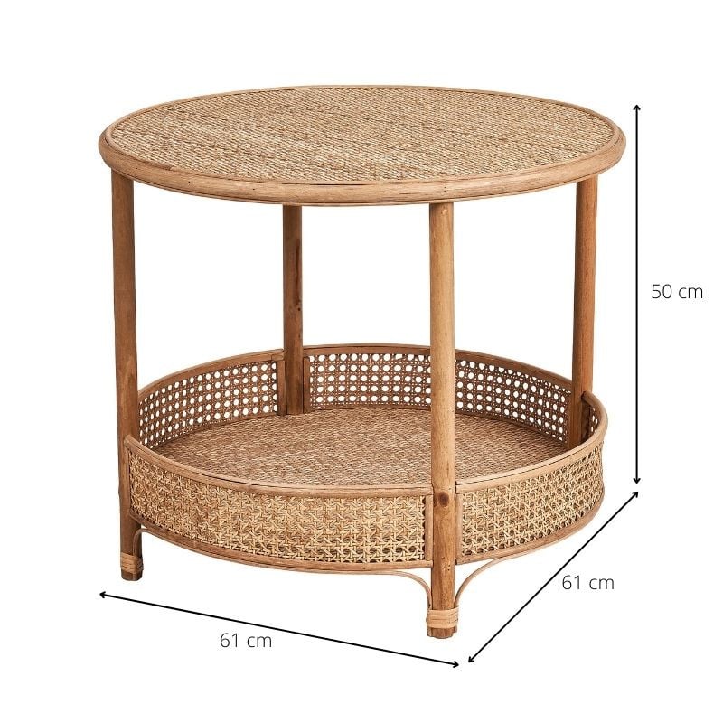 Rotan bijzettafel - 2 etages - ø61x50 cm