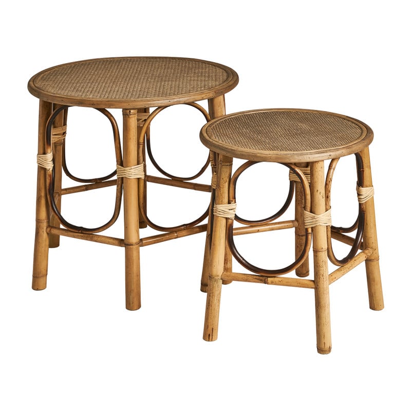 Bamboe bijzettafels rond - set van 2