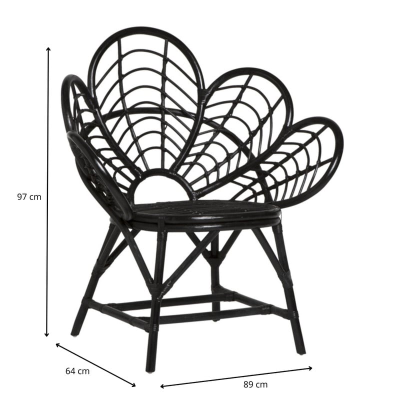 Rotan lotus kuipstoel - zwart - 97x89x64 cm