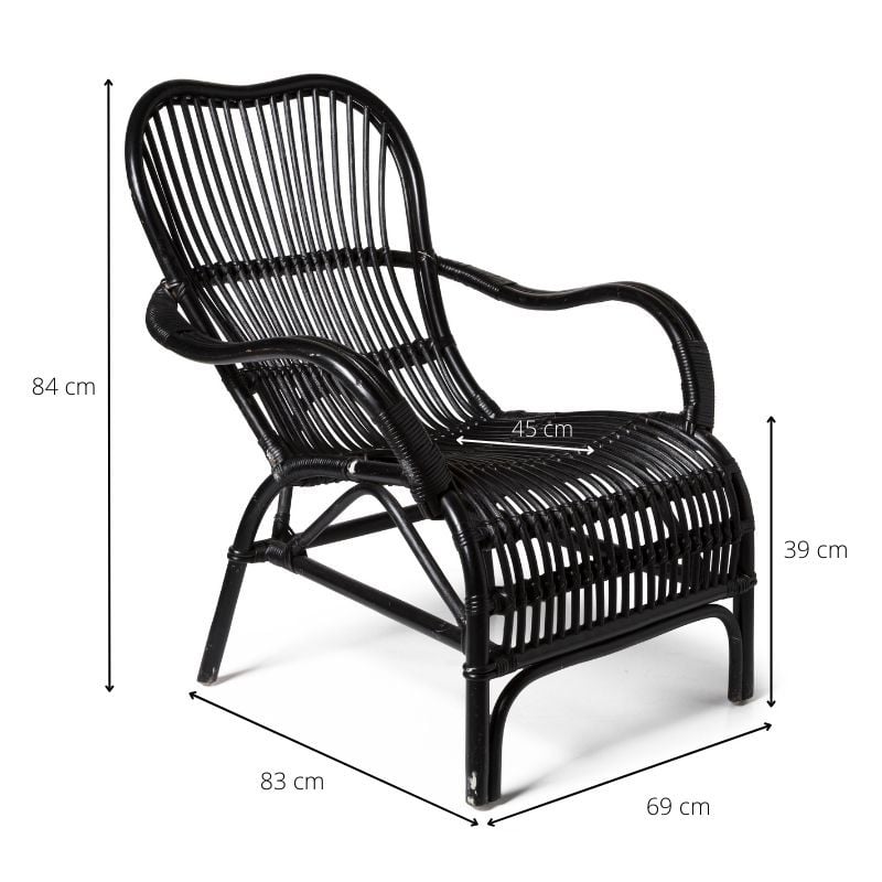 Rotan fauteuil bandung - zwart - 83x69x84 cm