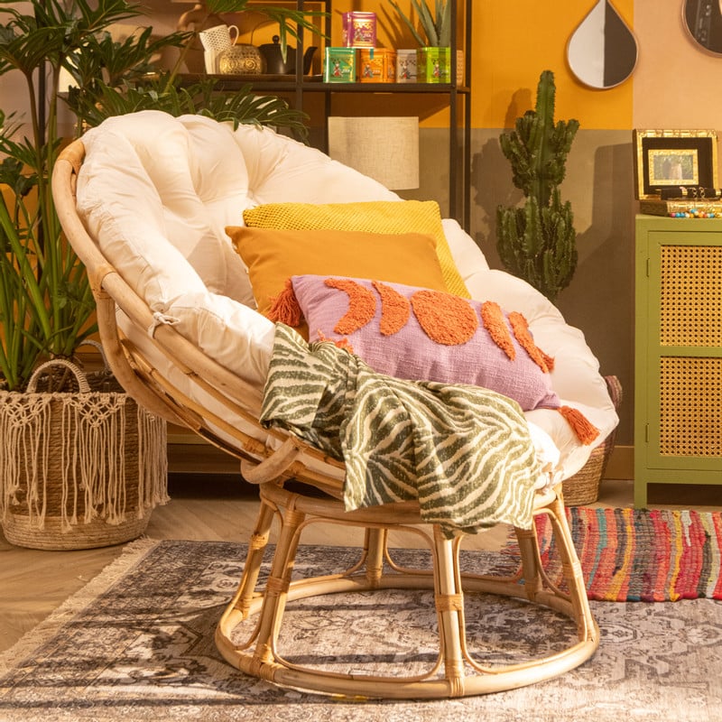 Rotan loungestoel Papasan - naturel - ø100x80 cm