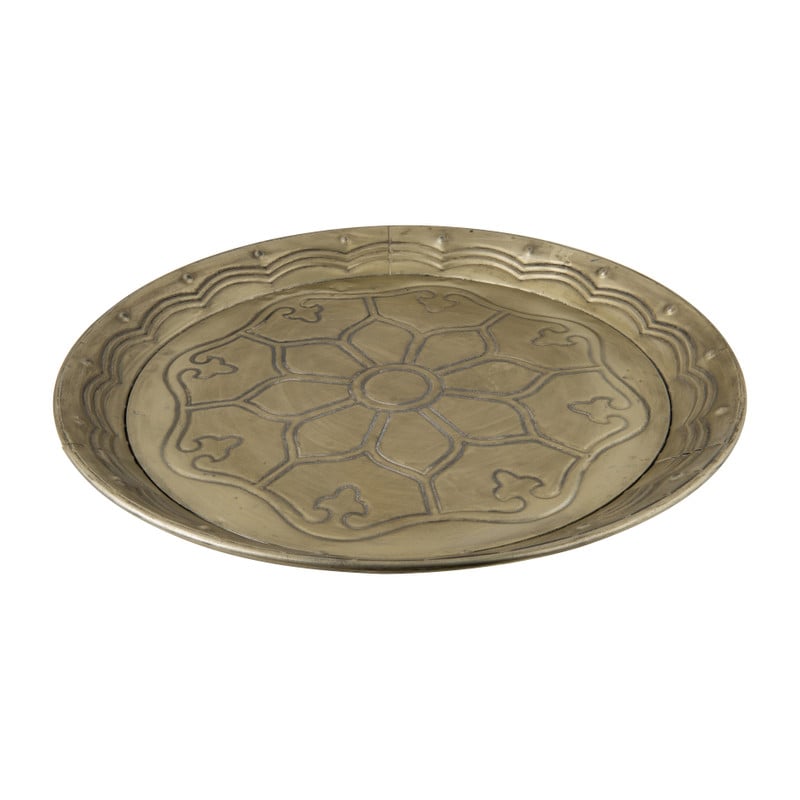 Metalen schaal met  bloem - zilver - 46 cm