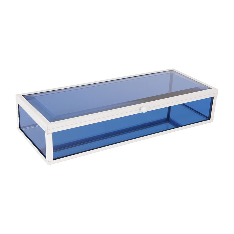 Glazen kistje rechthoek - blauw - 15x12x17 cm