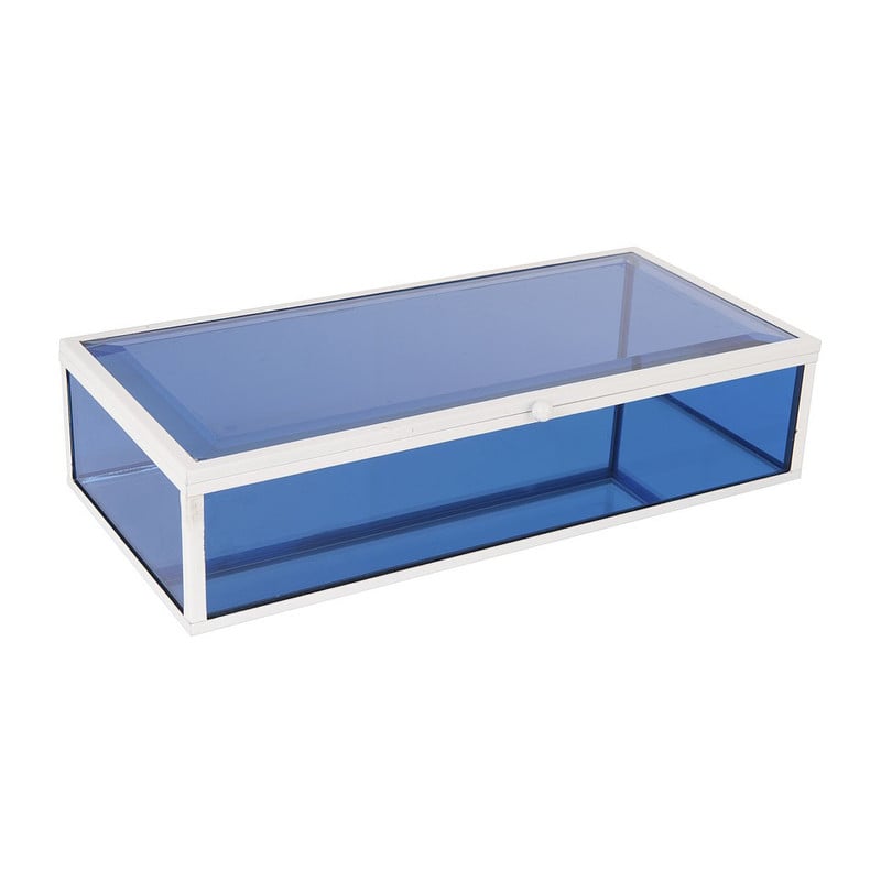 Glazen kistje rechthoek - blauw - 14x28x7 cm