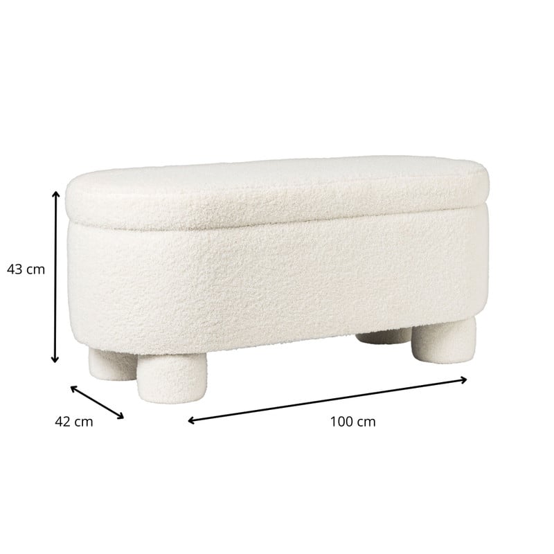 Opbergbank teddy dodo - wit - 43x100x42 cm