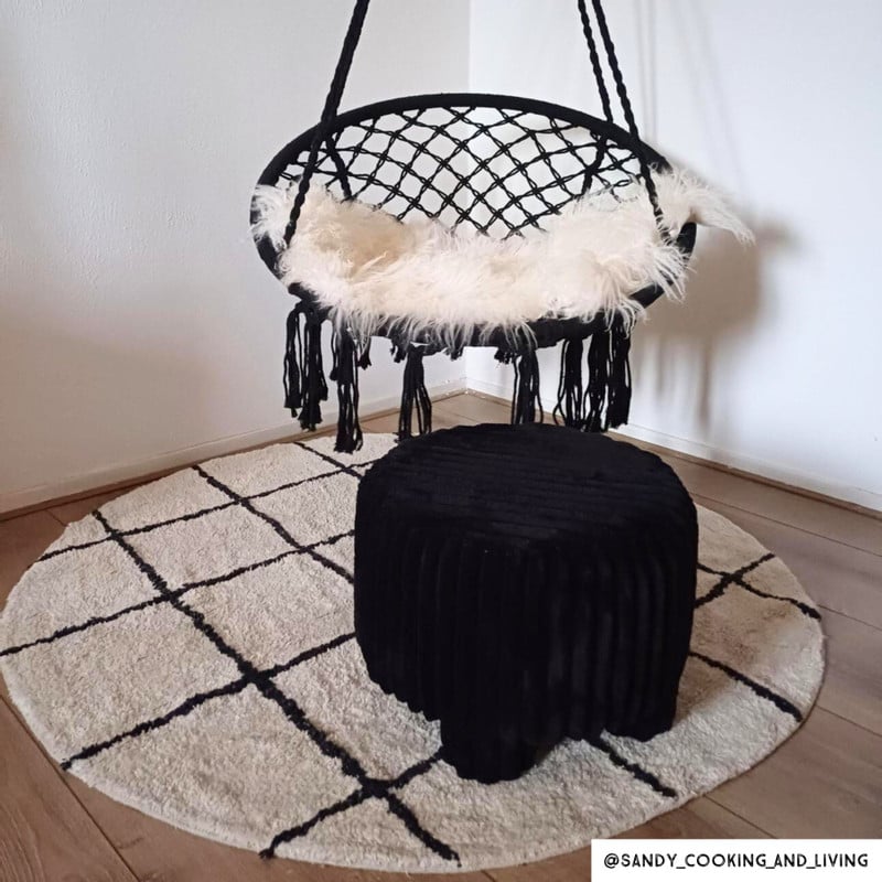 Poef Nora ribstof - zwart - ø40x29 cm