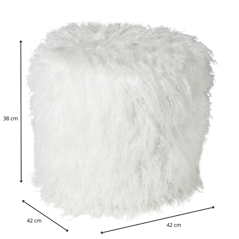 Poef fluffy - wit - 38x42x42 cm