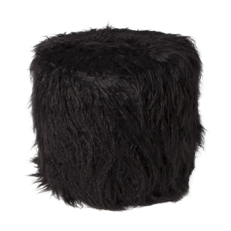 Poef fluffy - zwart - 38x42x42 cm